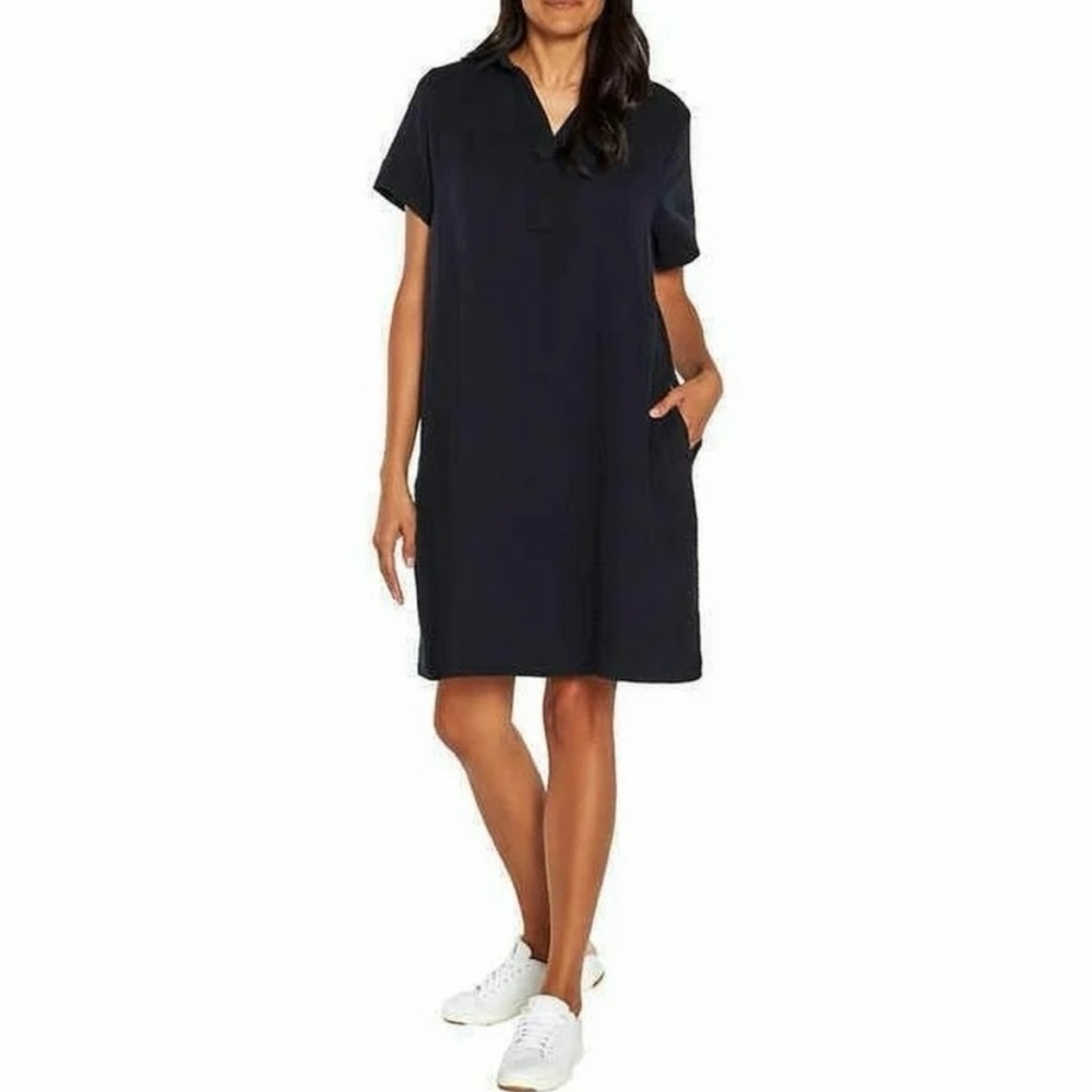 Three Dots Short Sleeved Cotton Gauze Popover Dress XL Black